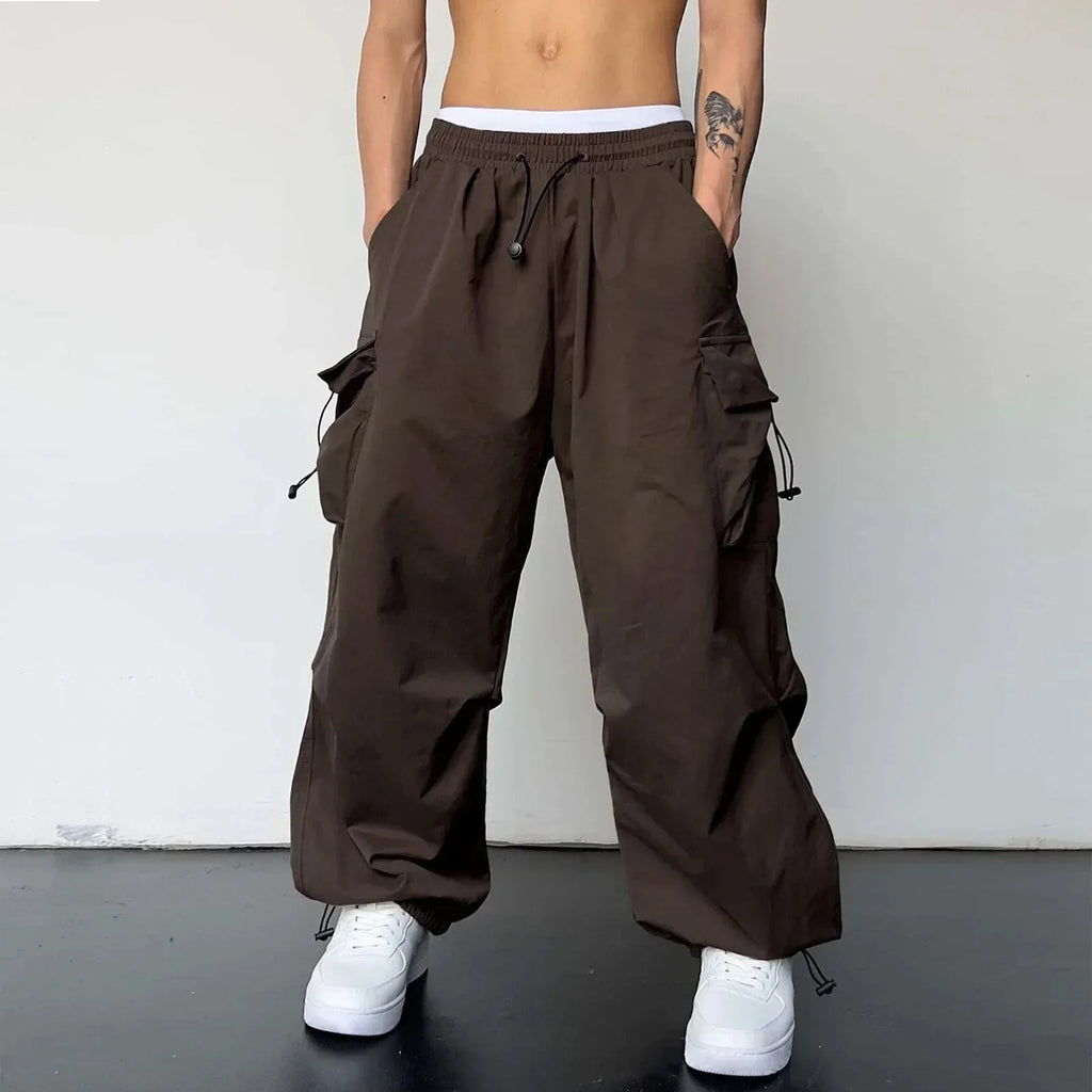 Men's Casual Woven Cargo Pants with Drawstring and Toggle Cuffs
