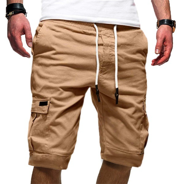 Men's Casual Woven Cargo Shorts with Drawstring and Flap Pockets