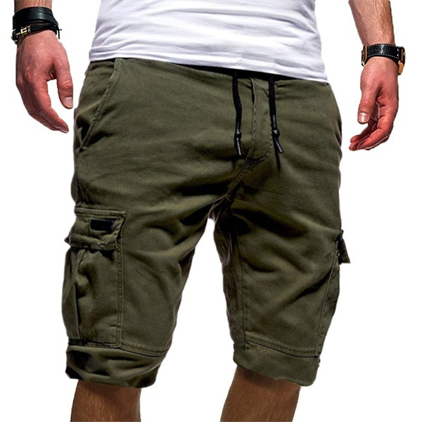 Men's Casual Woven Cargo Shorts with Drawstring and Flap Pockets
