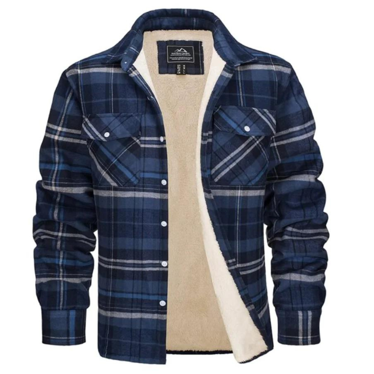 Men's Casual Woven Shirt Jacket with Sherpa Lining and Flap Pockets