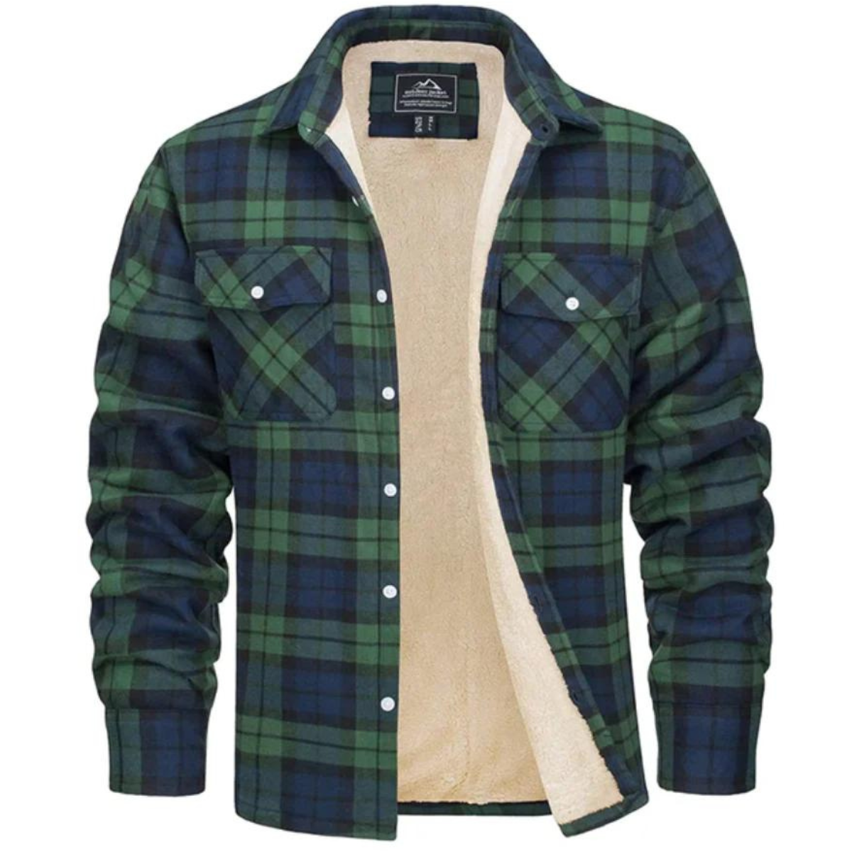 Men's Casual Woven Shirt Jacket with Sherpa Lining and Flap Pockets
