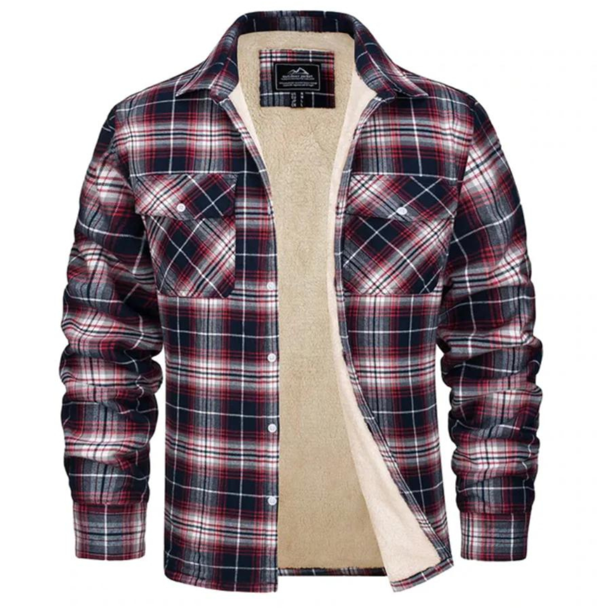 Men's Casual Woven Shirt Jacket with Sherpa Lining and Flap Pockets