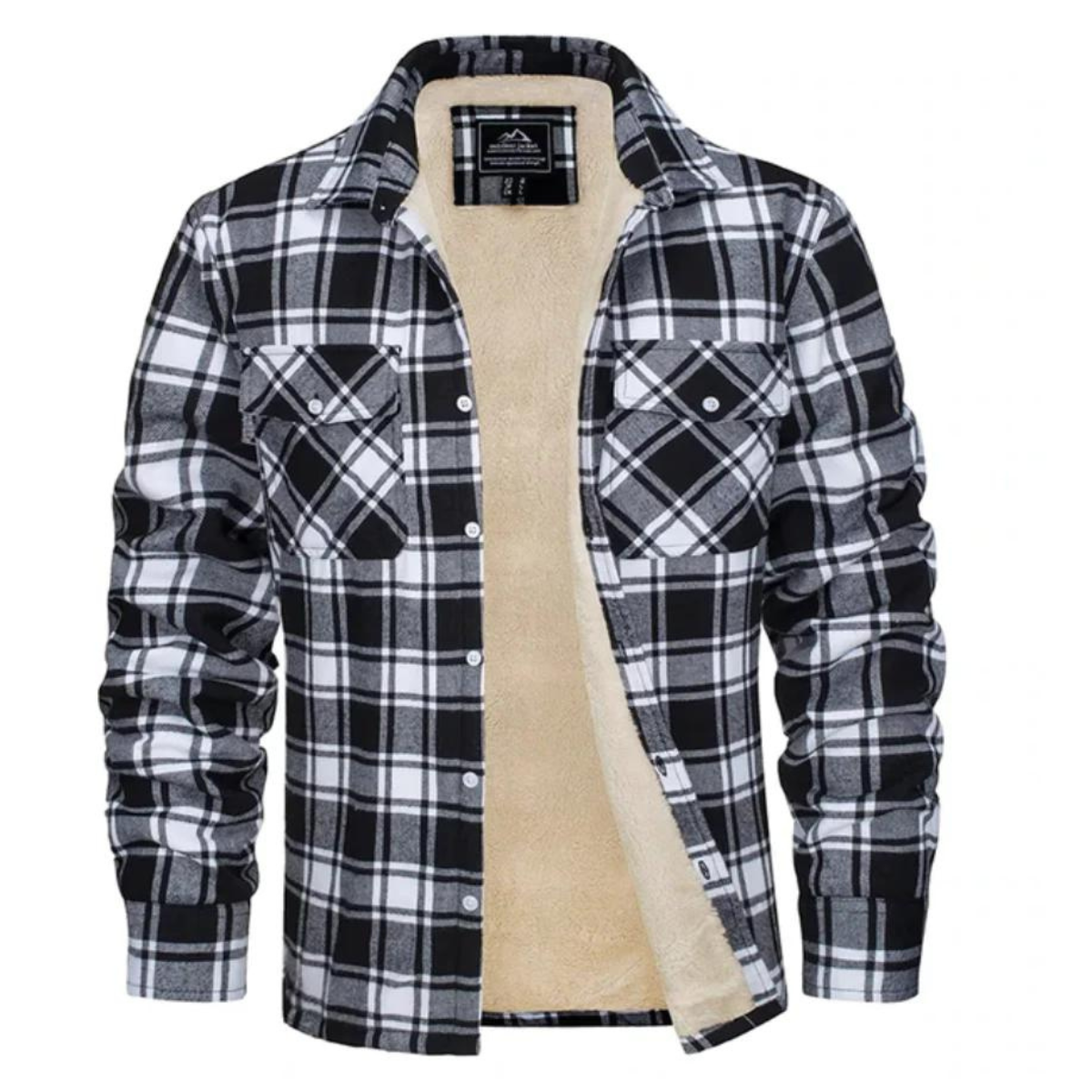 Men's Casual Woven Shirt Jacket with Sherpa Lining and Flap Pockets
