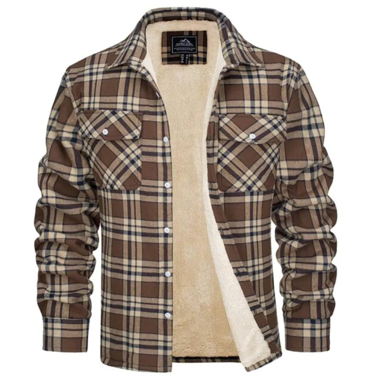 Men's Casual Woven Shirt Jacket with Sherpa Lining and Flap Pockets