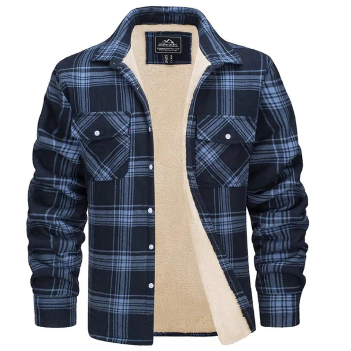 Men's Casual Woven Shirt Jacket with Sherpa Lining and Flap Pockets