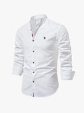 Men's Casual Woven Shirt with Band Collar and Button Cuffs