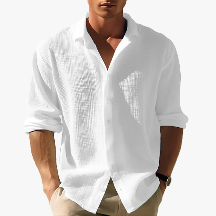 Men's Casual Woven Shirt with Button Front and Spread Collar