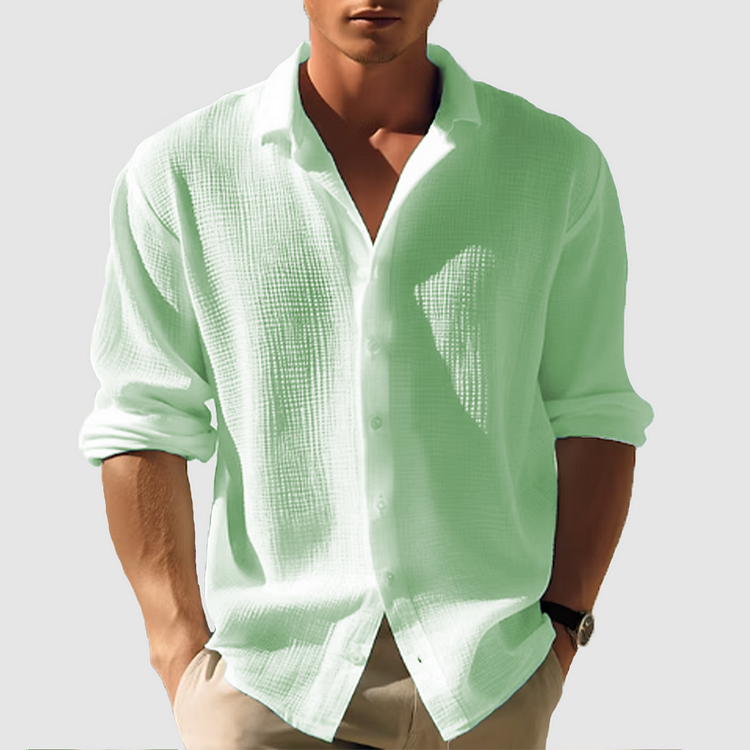 Men's Casual Woven Shirt with Button Front and Spread Collar