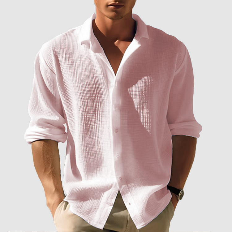 Men's Casual Woven Shirt with Button Front and Spread Collar
