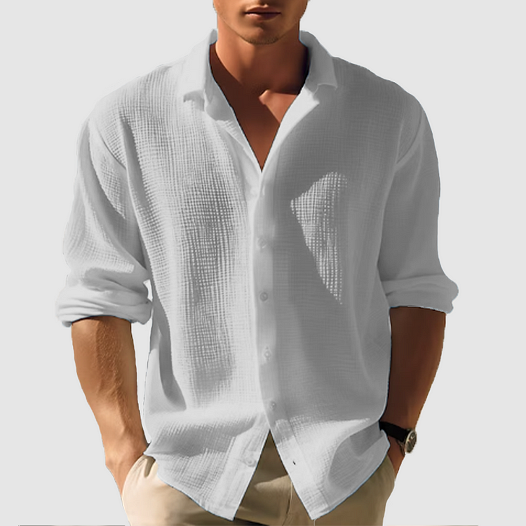 Men's Casual Woven Shirt with Button Front and Spread Collar