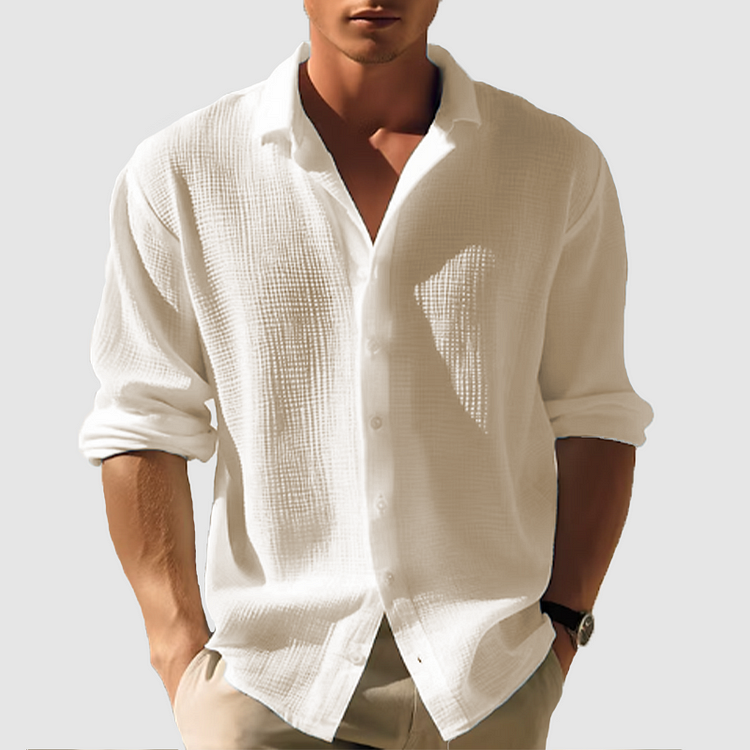 Men's Casual Woven Shirt with Button Front and Spread Collar