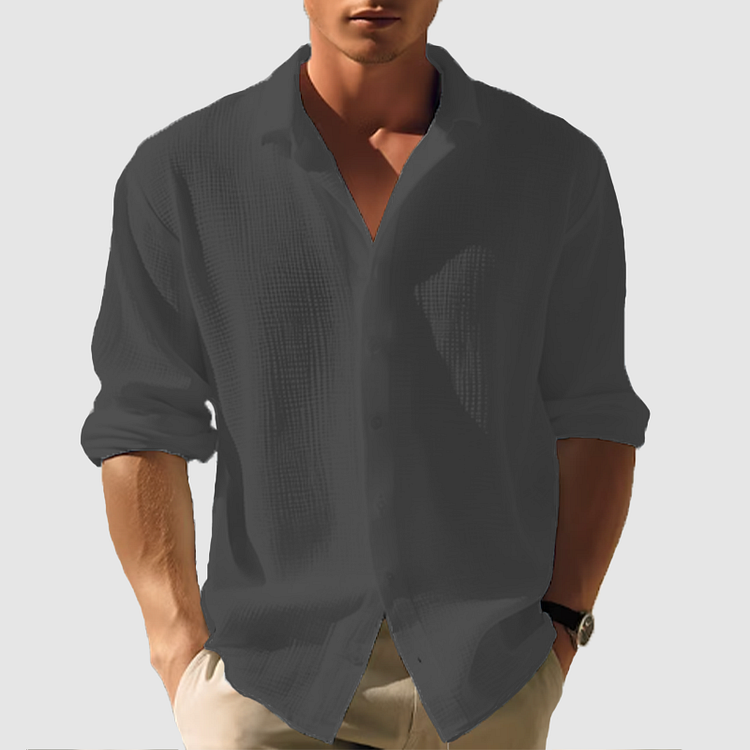 Men's Casual Woven Shirt with Button Front and Spread Collar