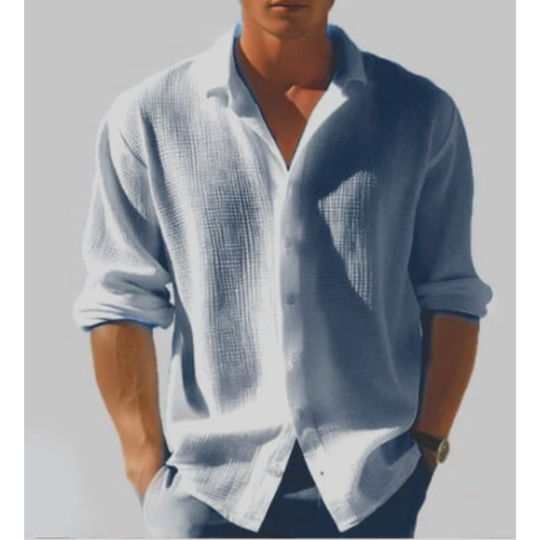 Men's Casual Woven Shirt with Button Front and Spread Collar