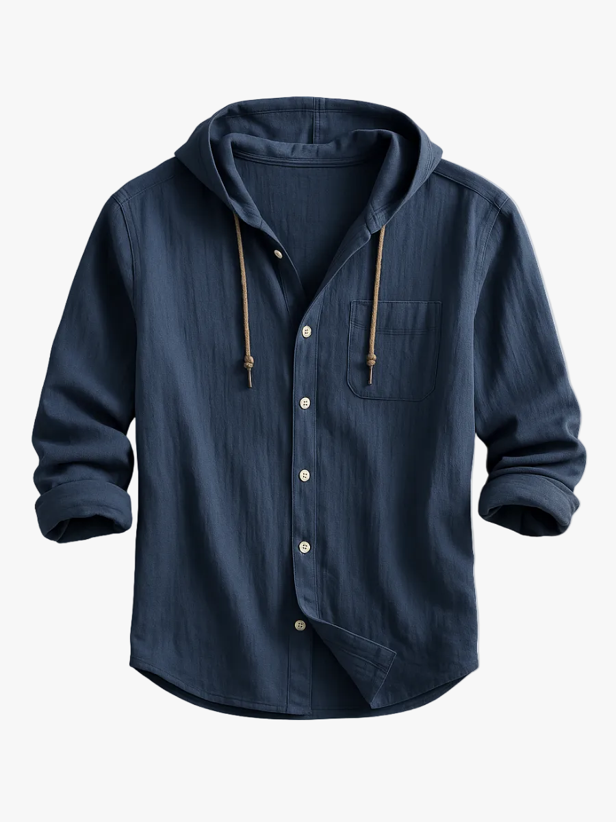 Men's Casual Woven Shirt with Hood and Button Front