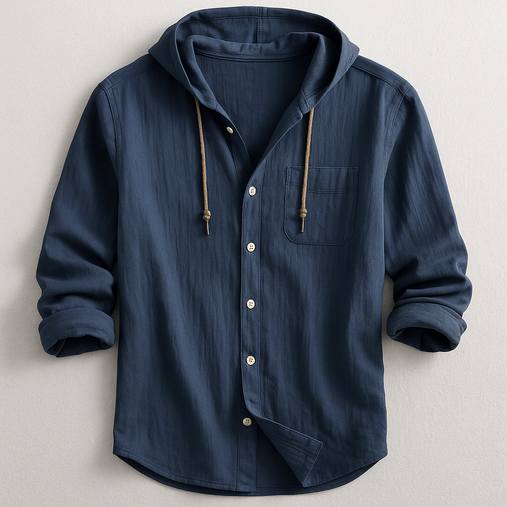 Men's Casual Woven Shirt with Hood and Button Front