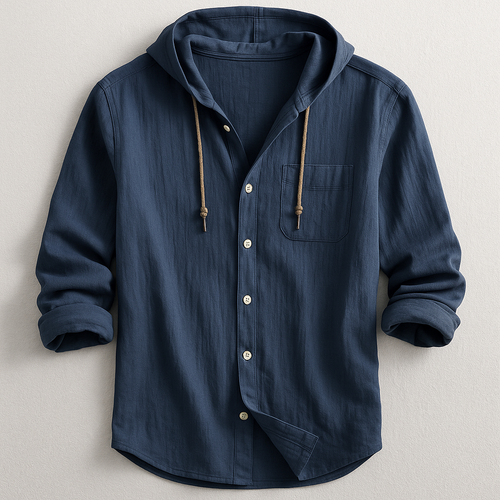 Men's Casual Woven Shirt with Hood and Button Front
