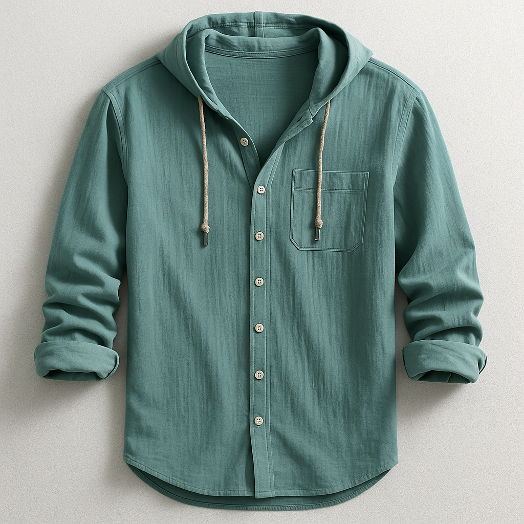 Men's Casual Woven Shirt with Hood and Button Front