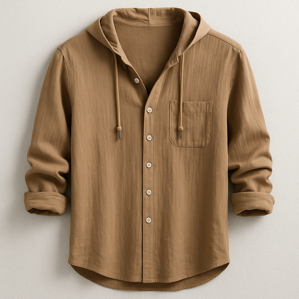 Men's Casual Woven Shirt with Hood and Button Front
