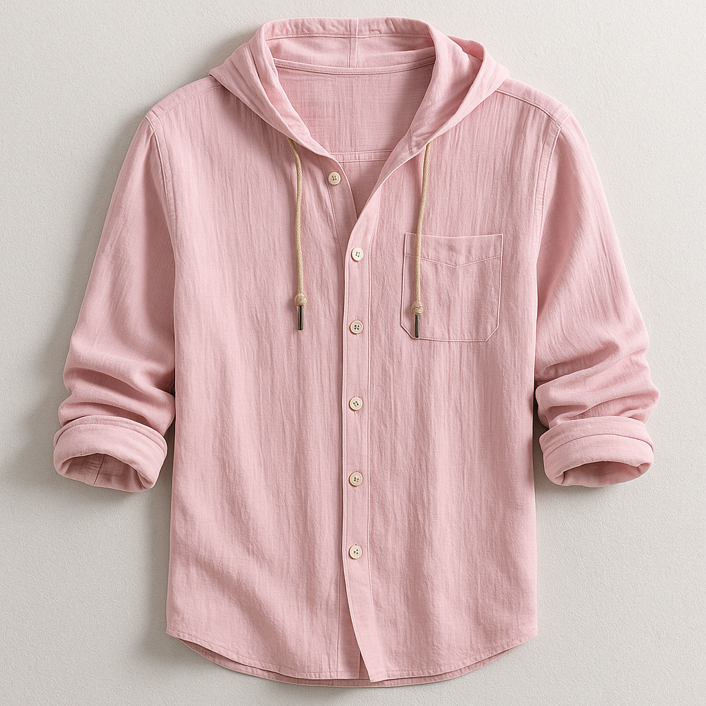Men's Casual Woven Shirt with Hood and Button Front