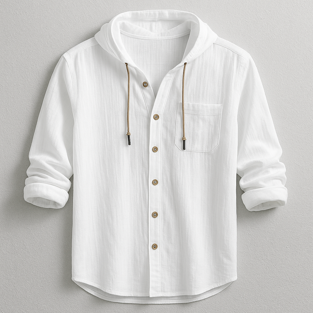 Men's Casual Woven Shirt with Hood and Button Front
