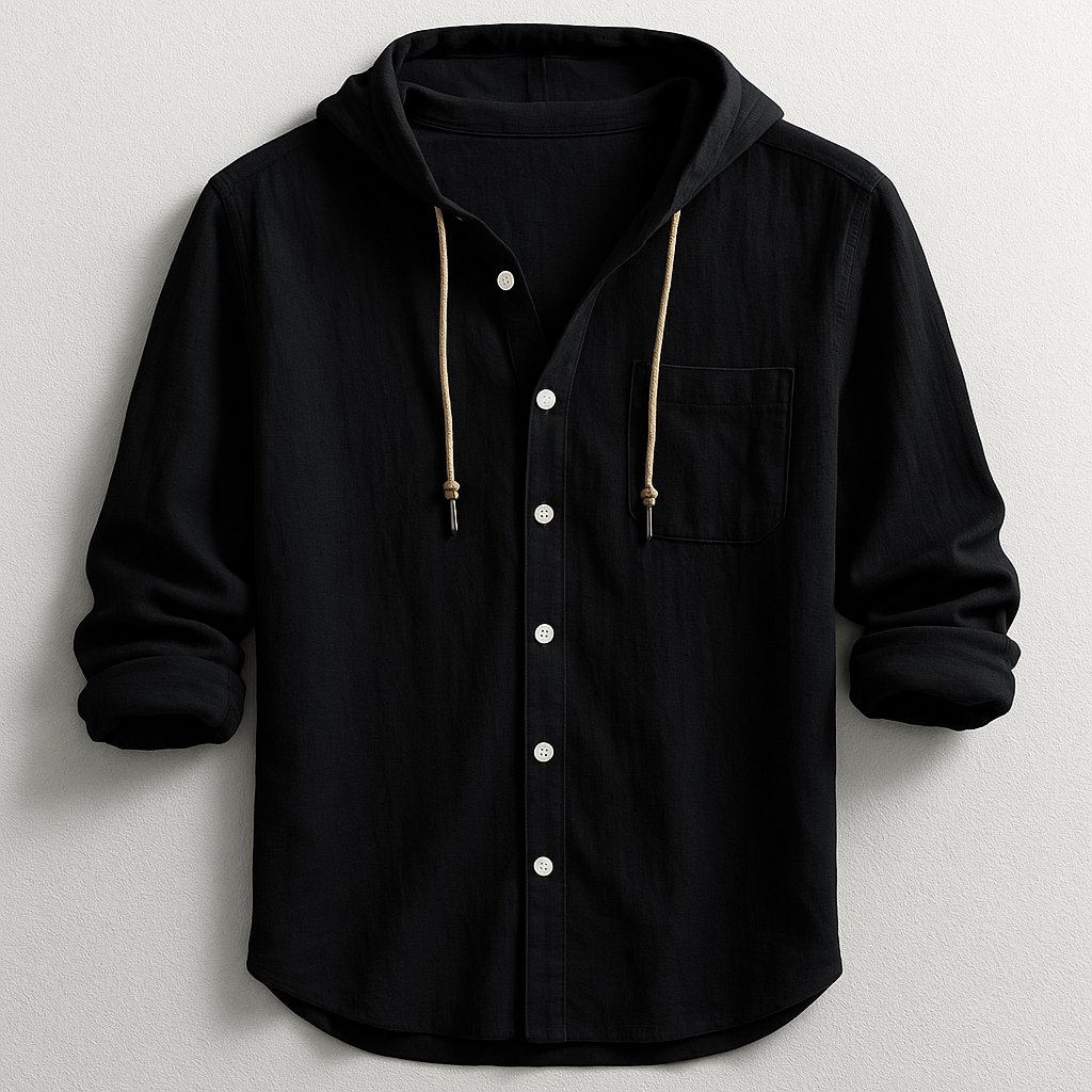 Men's Casual Woven Shirt with Hood and Button Front