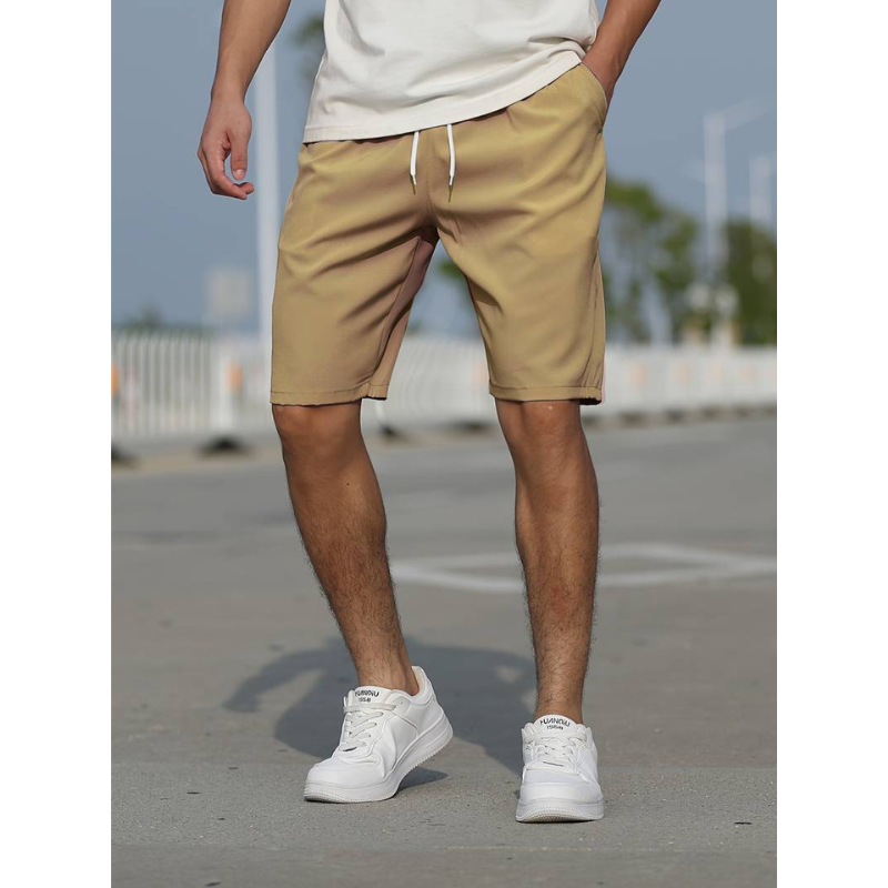 Men's Casual Woven Shorts with Drawstring Waist and Side Pockets