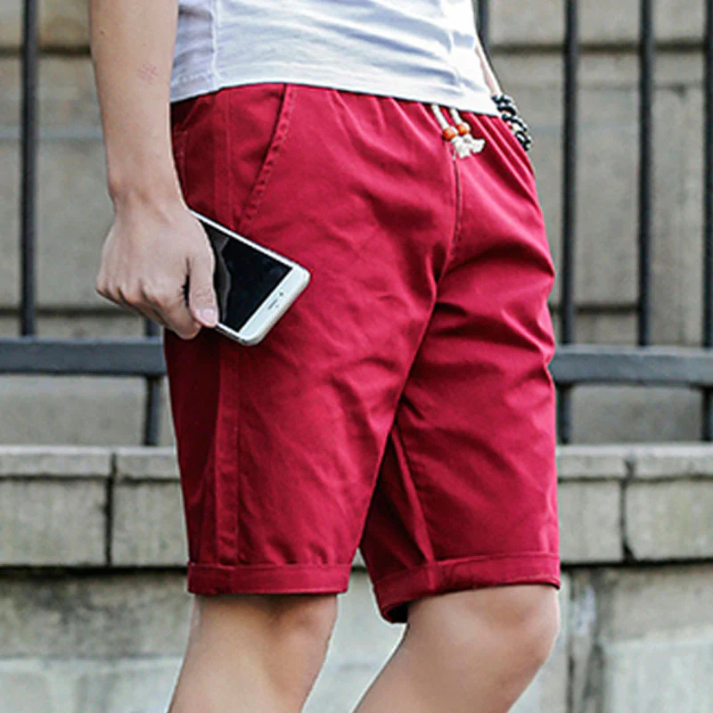 Men's Casual Woven Shorts with Drawstring Waist and Side Pockets