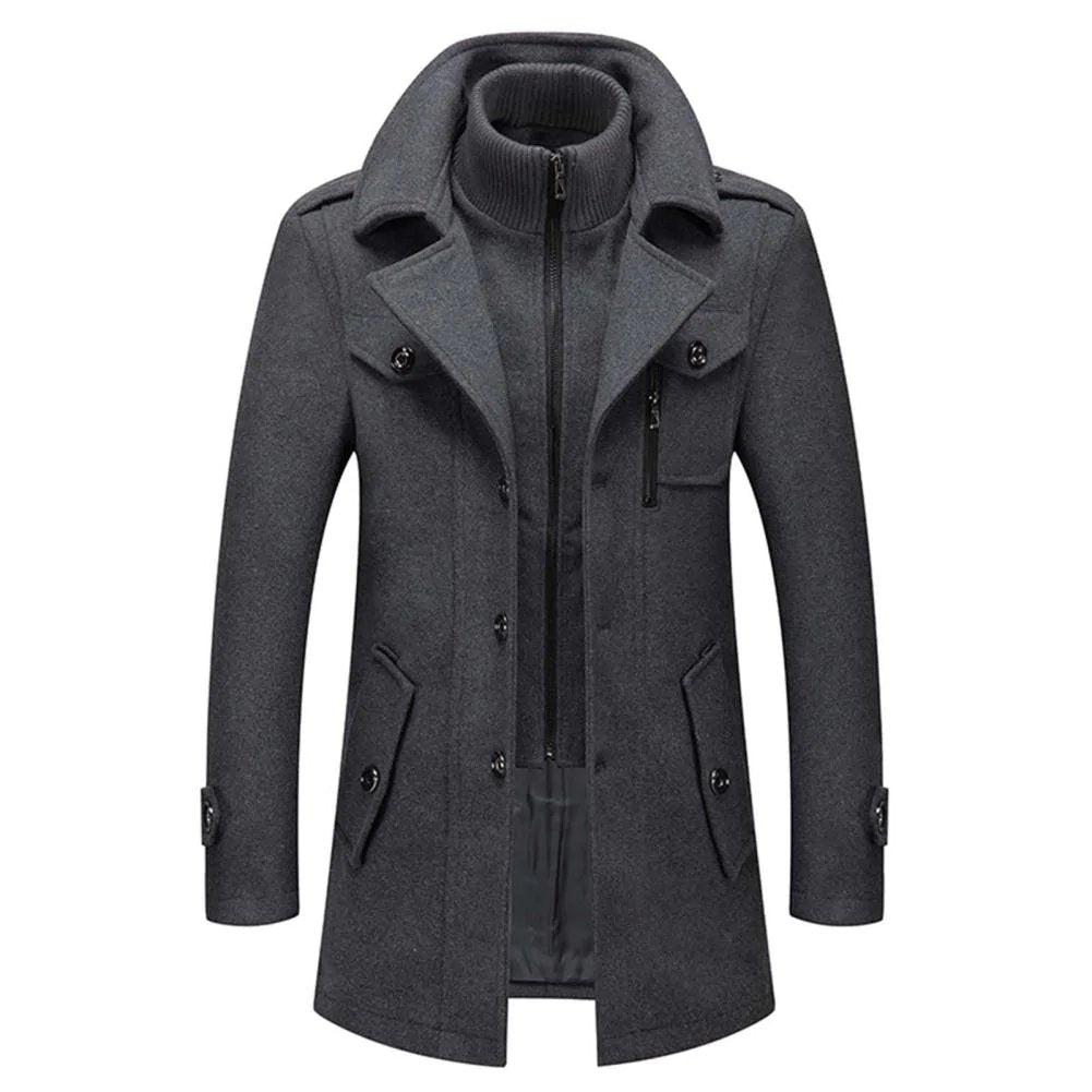 Men's Classic Coat in Brushed Weave with Zip Bib and Notch Lapels