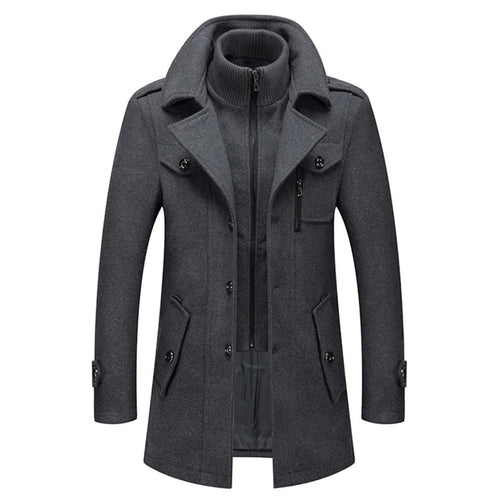 Men's Classic Coat in Brushed Weave with Zip Bib and Notch Lapels