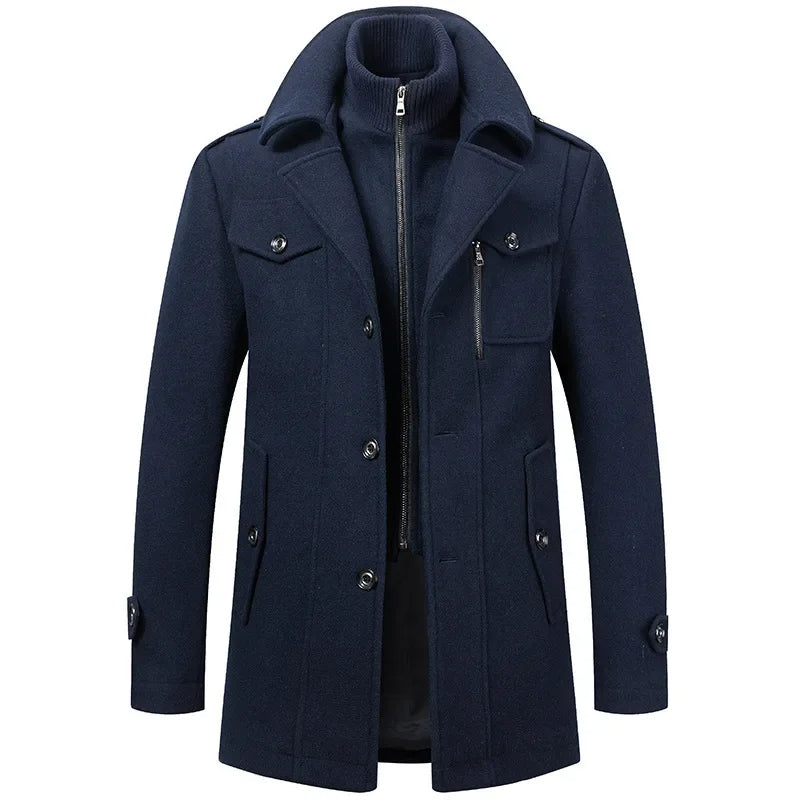 Men's Classic Coat in Brushed Weave with Zip Bib and Notch Lapels