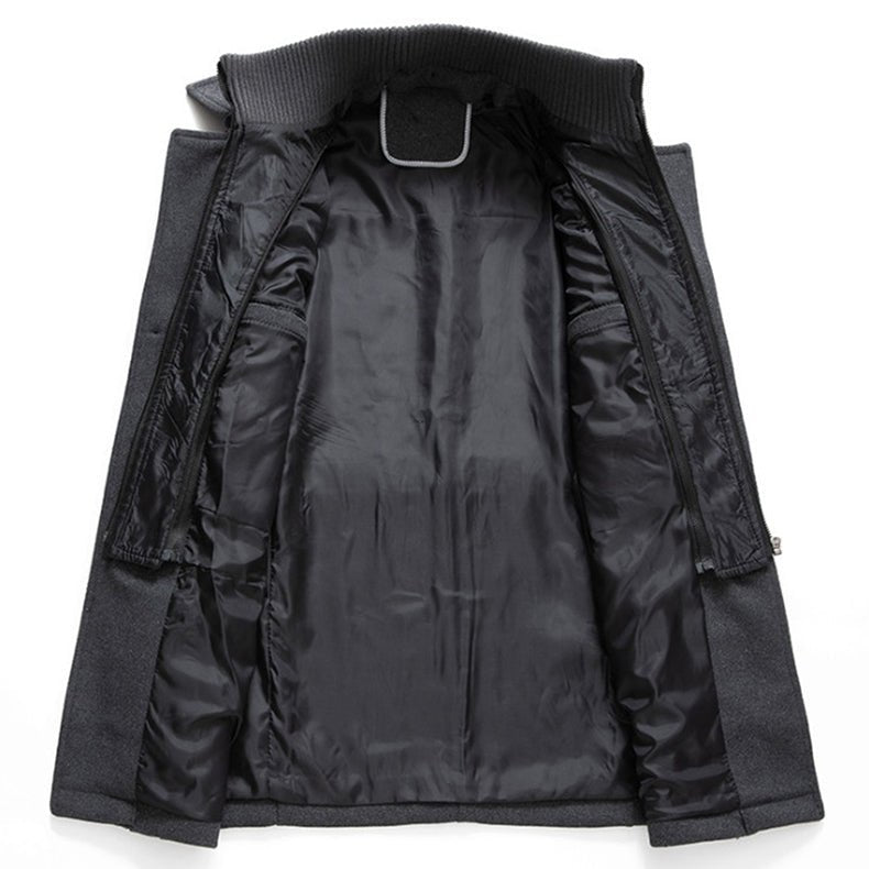 Men's Classic Coat in Brushed Weave with Zip Bib and Notch Lapels