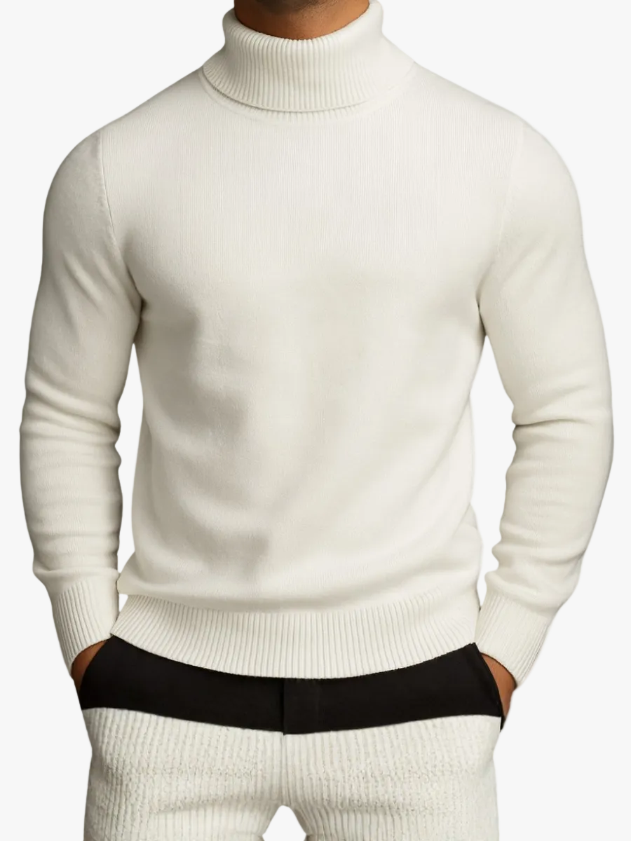 Men's Classic Knit Turtleneck Sweater with Ribbed Neck and Hem