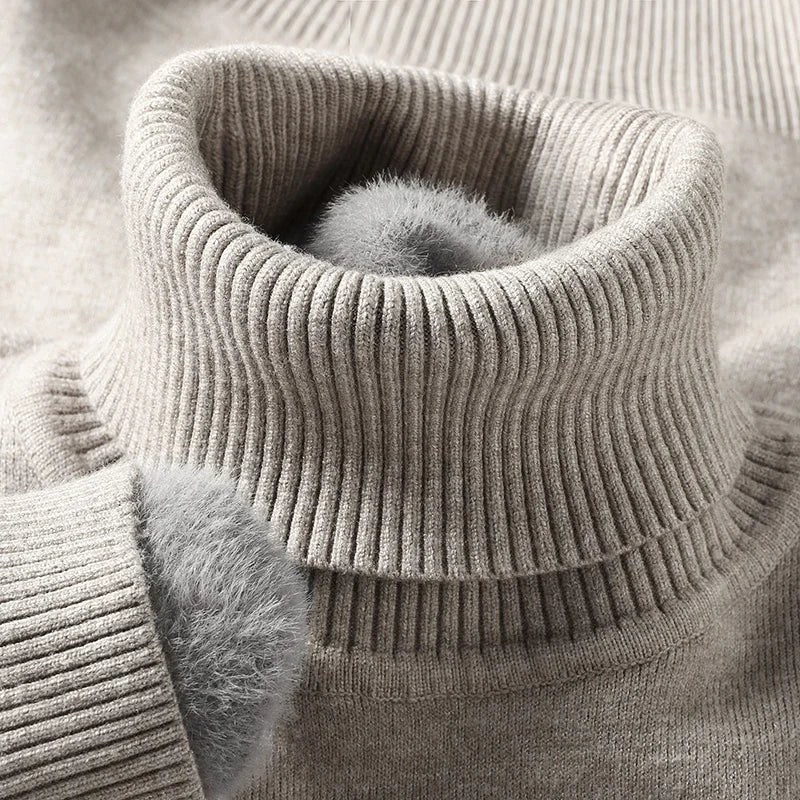 Men's Classic Knit Turtleneck Sweater with Ribbed Neck and Hem