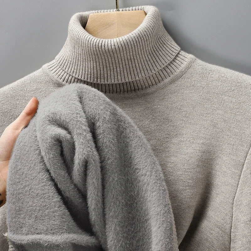 Men's Classic Knit Turtleneck Sweater with Ribbed Neck and Hem