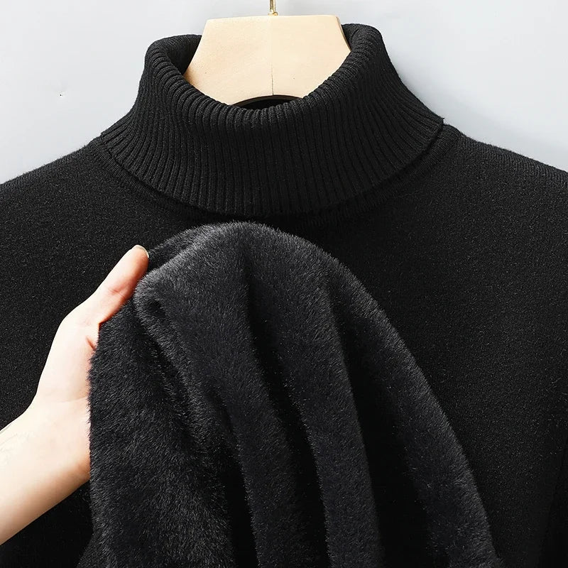 Men's Classic Knit Turtleneck Sweater with Ribbed Neck and Hem