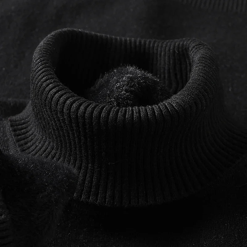 Men's Classic Knit Turtleneck Sweater with Ribbed Neck and Hem