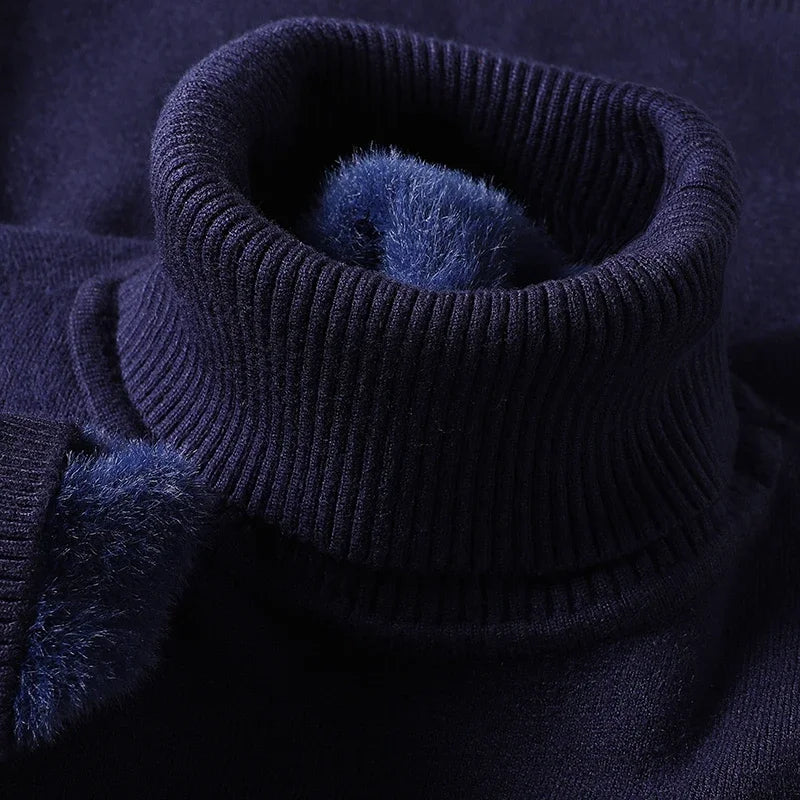 Men's Classic Knit Turtleneck Sweater with Ribbed Neck and Hem