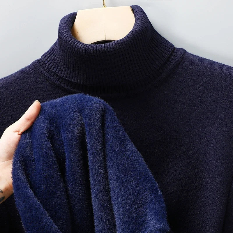 Men's Classic Knit Turtleneck Sweater with Ribbed Neck and Hem