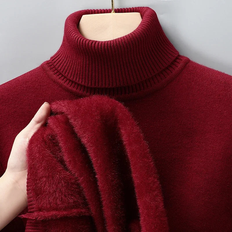 Men's Classic Knit Turtleneck Sweater with Ribbed Neck and Hem