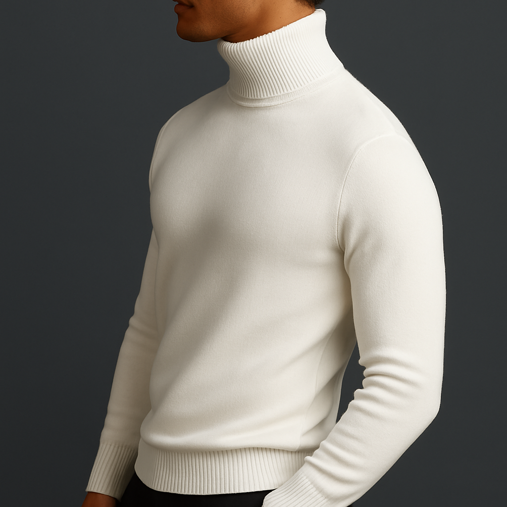 Men's Classic Knit Turtleneck Sweater with Ribbed Neck and Hem