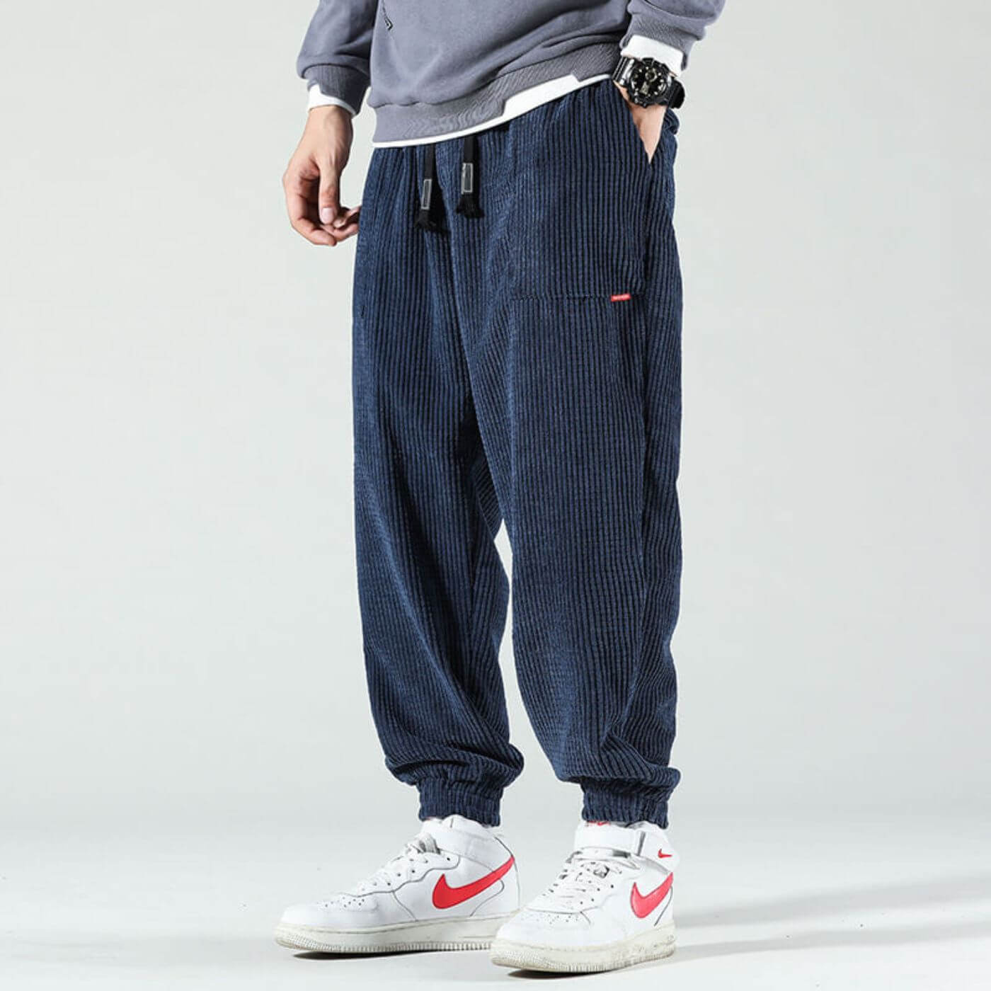 Men's Corduroy Jogger Pants with Drawstring Waist and Cuffed Ankles