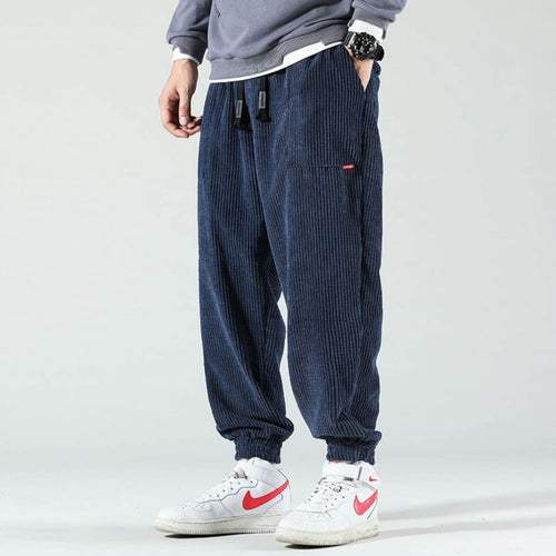 Men's Corduroy Jogger Pants with Drawstring Waist and Cuffed Ankles