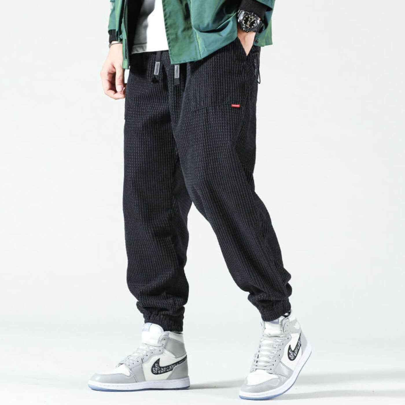 Men's Corduroy Jogger Pants with Drawstring Waist and Cuffed Ankles