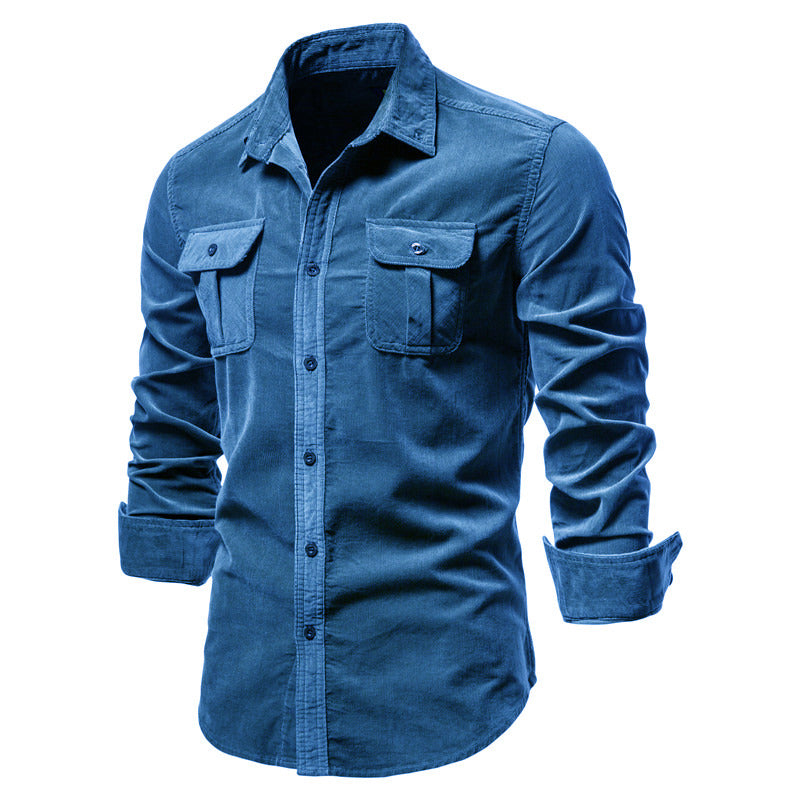 Men's Corduroy Shirt with Button Front and Flap Pockets
