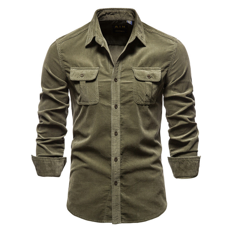 Men's Corduroy Shirt with Button Front and Flap Pockets