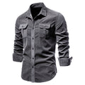 Men's Corduroy Shirt with Button Front and Flap Pockets