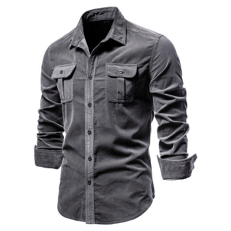 Men's Corduroy Shirt with Button Front and Flap Pockets