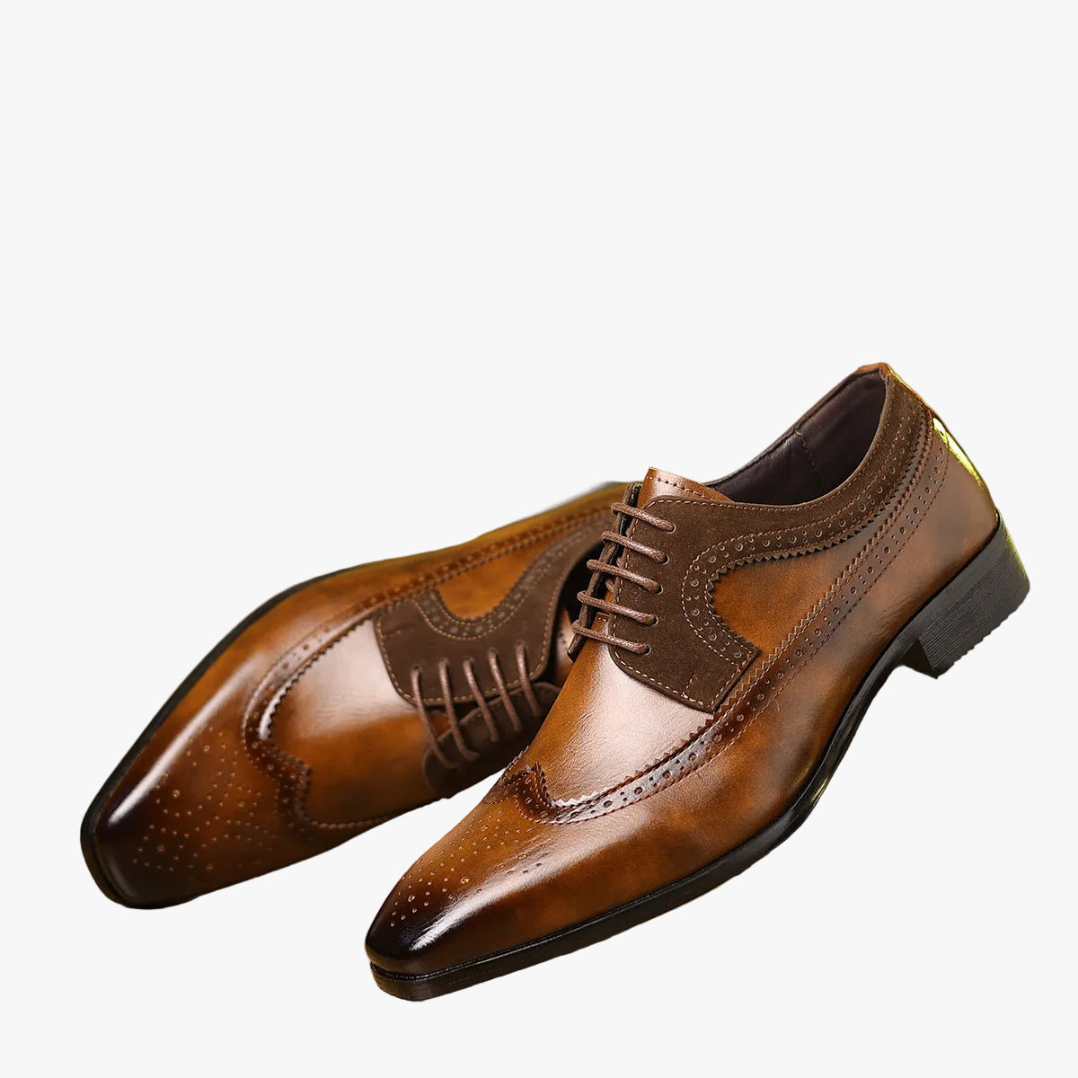 Men's Dress Oxfords with Suede Panels and Wingtip Brogue