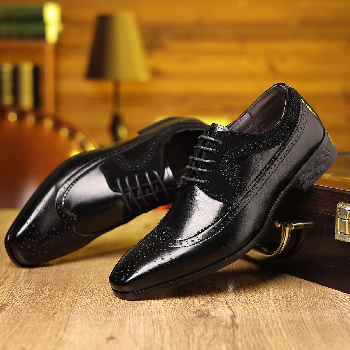 Men's Dress Oxfords with Suede Panels and Wingtip Brogue