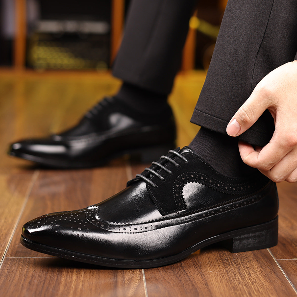 Men's Dress Oxfords with Suede Panels and Wingtip Brogue